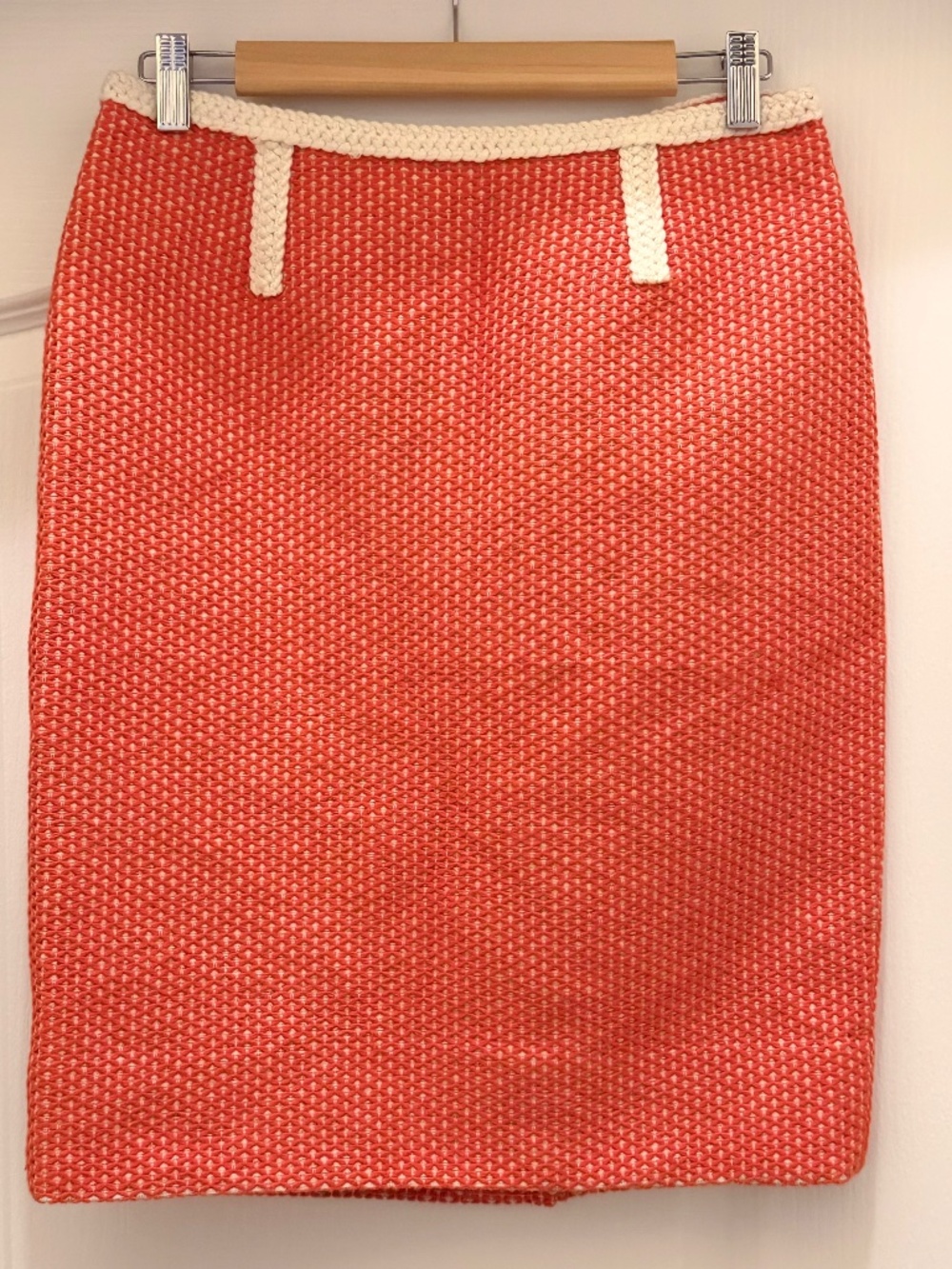 Tory Burch Red & Cream Basketweave Textured Pencil Skirt - Size 6
